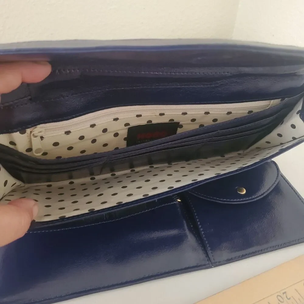 Hobo International Navy Blue Patent Leather Quilted Clutch Wallet Wristlet Organ